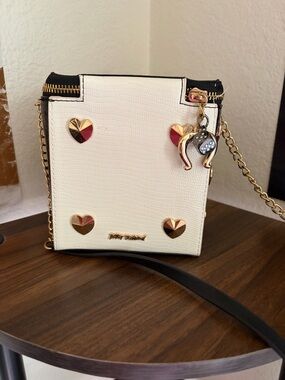White Crossbody dice Bag with Gold Heart Accents
